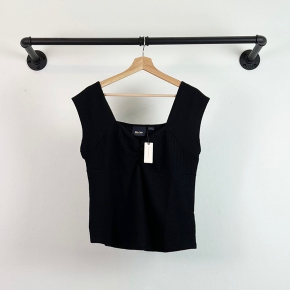 NWT Anthropologie Maeve Gathered Textured Sweetheart Top in Black - Picture 3 of 6